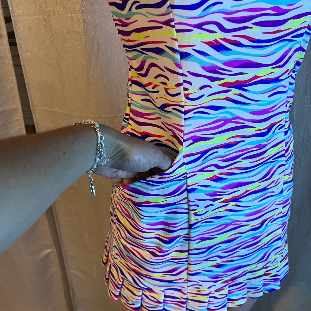 Tzu Tzu Multicolor Zebra-Stripe Mini Dress — White, Purple, Pink, Yellow, Blue - Picture 7 of 10